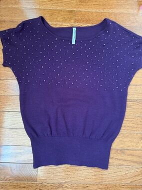 Roommates Plum Short Sleeve Knit Top with Textured Dots